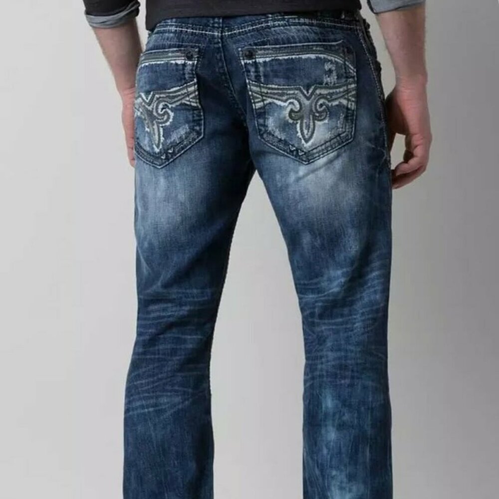 ROCK REVIVAL FLANN DISTRESSED WASH RELAXED STRAIGHT JEANS 40